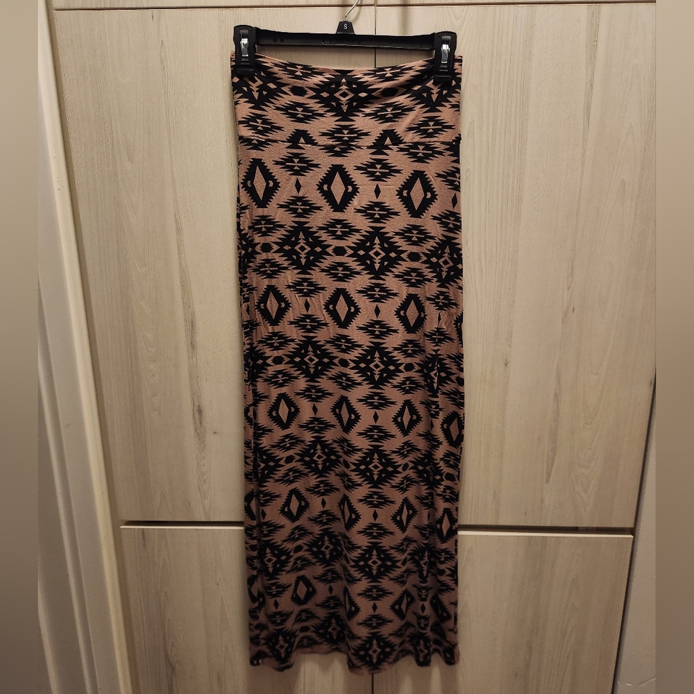 Black and Brown Tribal Pattern Long Maxi Skirt